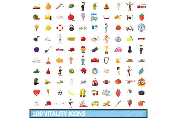 Download 100 Vitality Icons Set, Cartoon Style - Premium Resources